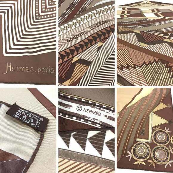 HERMES Authentic Brown Silk Scarf - Picture 3 of 3